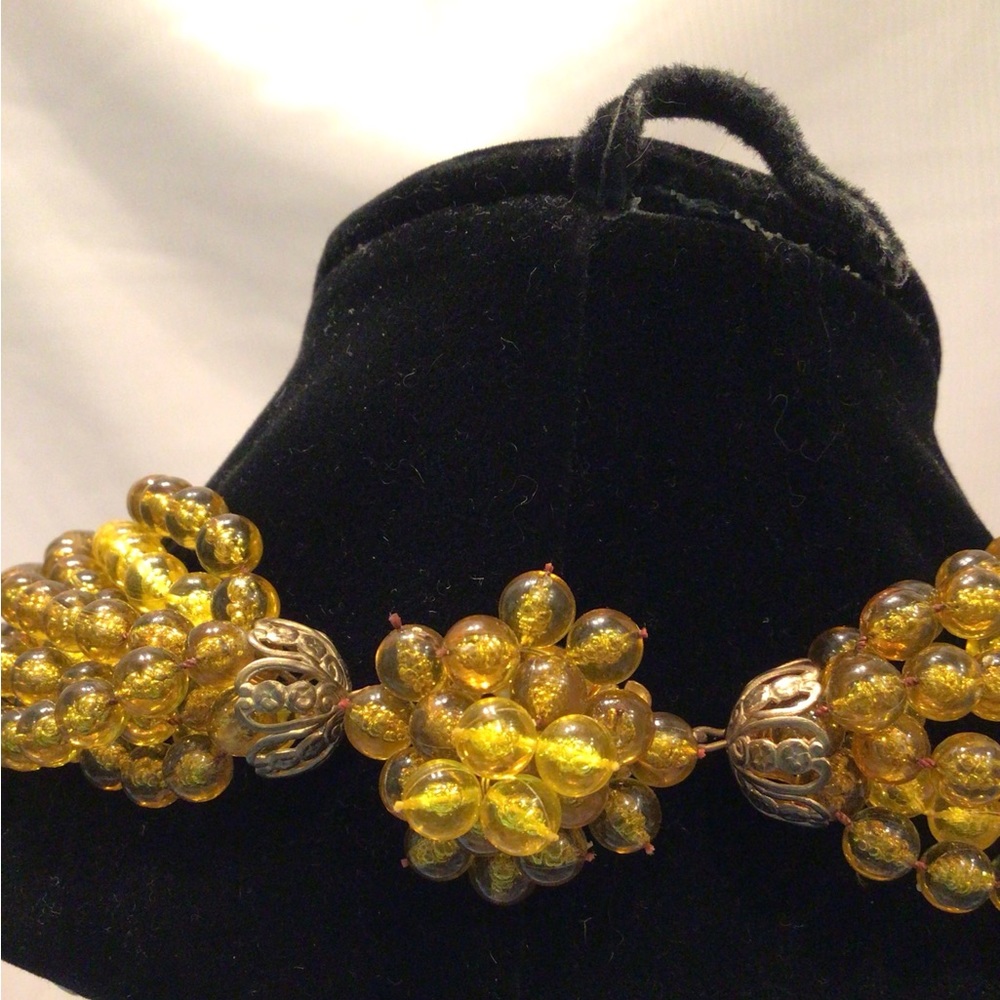Old Vintage Smokey Amber Multi Layered Plastic Beaded Necklace View 3